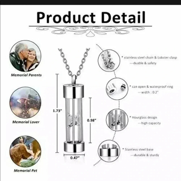 Memorial Hourglass Waterproof Stainless Steel Necklace NWT - Picture 6 of 8